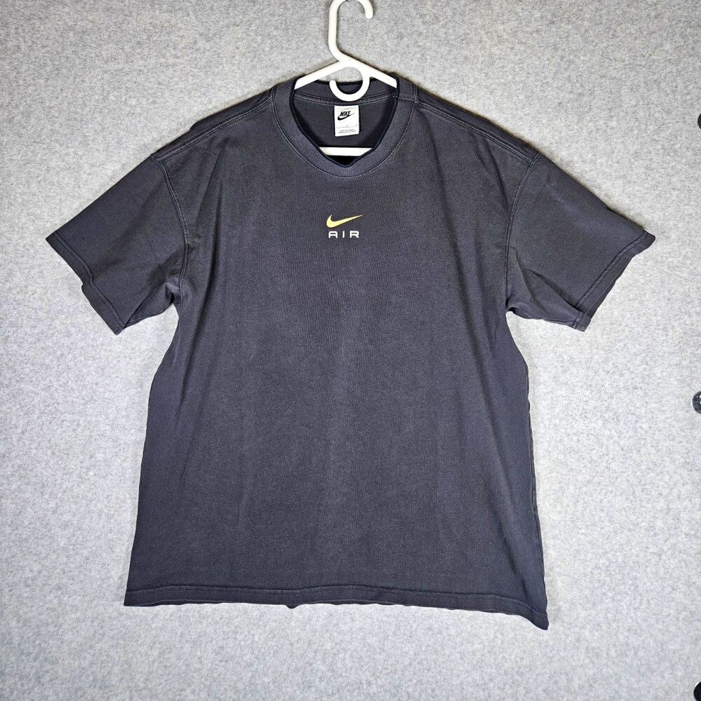 Nike Air Men's T-Shirt L Dark Smoke Grey Gold Swoosh Retro Heavyweight Gorpcore